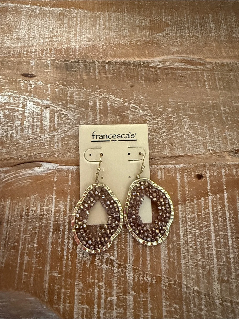 Francesca's Collections Gold and Brown Faceted Bead Hoop Earrings